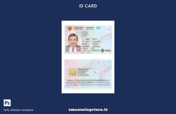 modello di carta d'identità del Montenegro in stile verificato